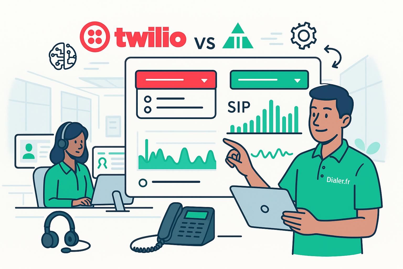 découvrez notre comparaison détaillée entre twilio et telnyx sip pour choisir le meilleur service de communications d'entreprise en 2026. analyse des fonctionnalités, tarifs et performance.