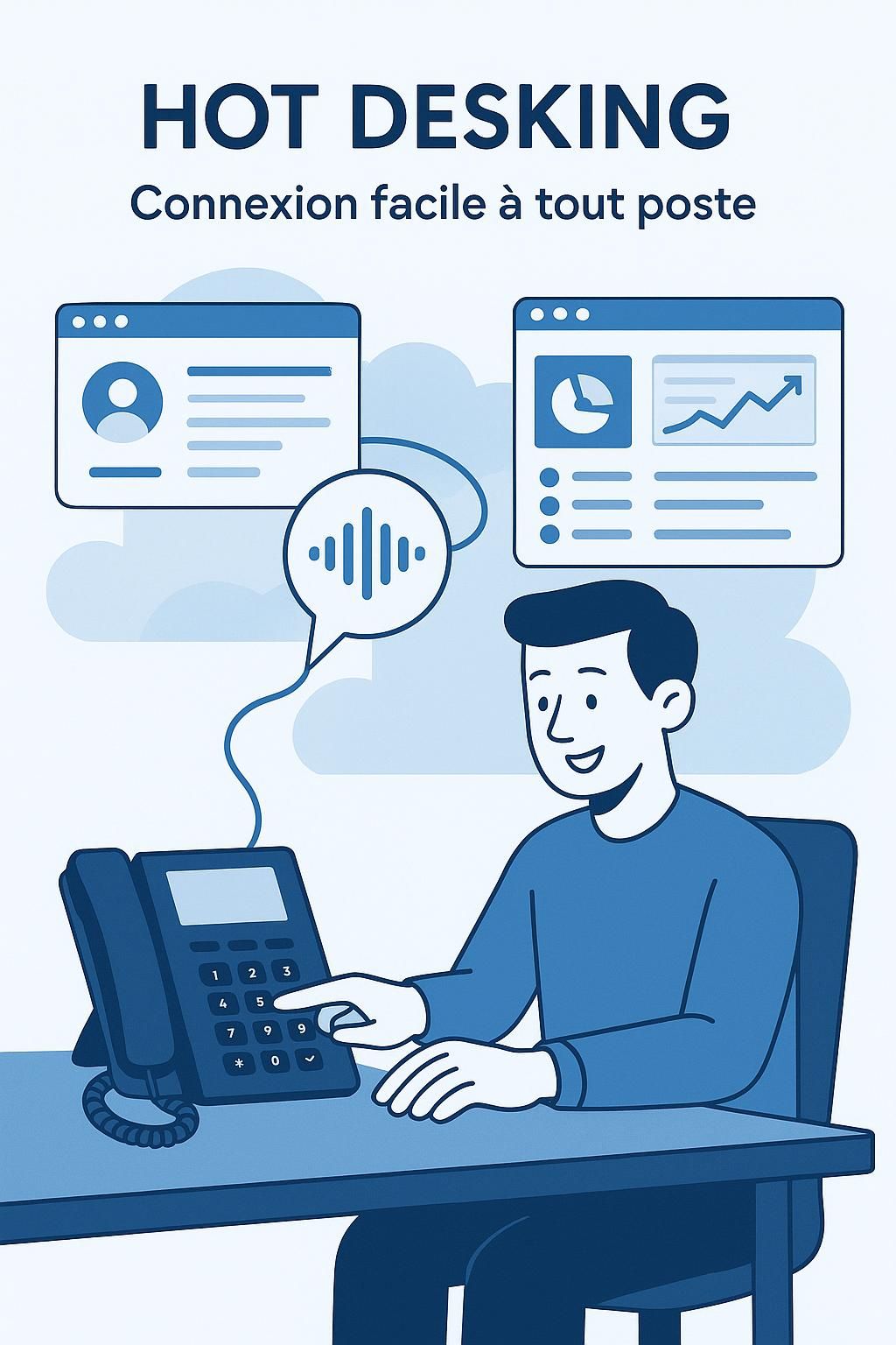 découvrez comment le hot desking en téléphonie facilite la connexion rapide et flexible de n'importe quel poste, optimisant ainsi le travail à distance et la mobilité en entreprise.