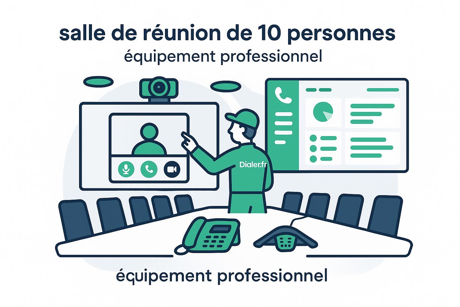 découvrez les équipements essentiels pour une salle de réunion de 10 personnes, optimisée pour la visioconférence et la téléphonie, garantissant une communication fluide et efficace.