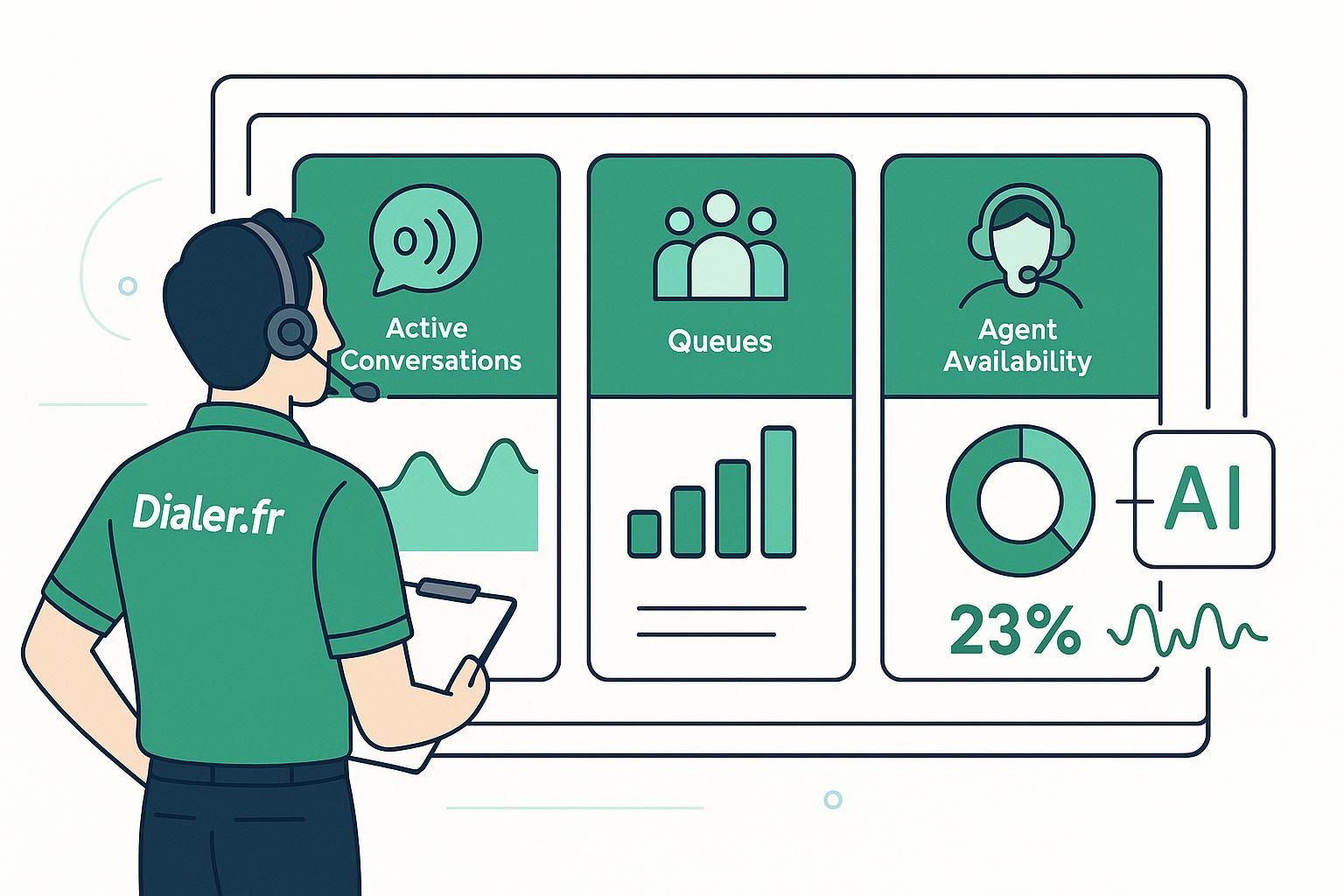 améliorez l'efficacité de votre centre d'appels avec un wallboard en temps réel pour suivre et optimiser les performances instantanément.